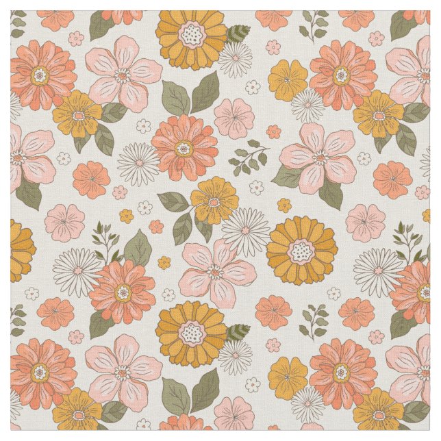 Tecido Padrão de Jardim de Flor Rosa e Laranja (Detalhe)