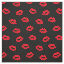 Tecido Padrão de Lábios Vermelhos Sexy em Preto