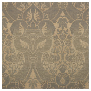 Tecido Padrão de Leões Medievais de Peacocks e Pomegranat