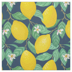 Tecido Padrão de limão azul-Marinho amarelo verde
