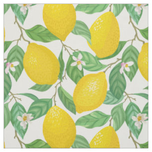 Tecido Padrão de limão branco verde-amarelo