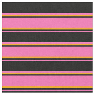 Tecido Padrão de Linhas Coloridas Rosa Quente, Preto e La