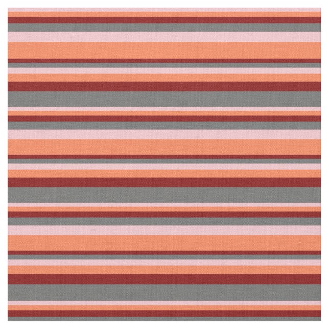 Tecido Padrão de Linhas de Cinza Rosa, Coral, Maroon e Es (Detalhe)