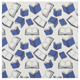 Tecido Padrão de Livros Azul e Branco