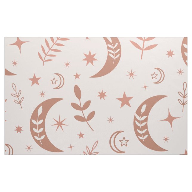 Tecido Padrão de lua boho terroso com estrelas e folhas (Fat Quarter)
