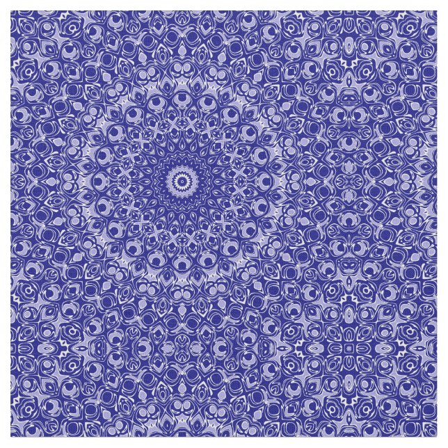Tecido Padrão de Mandala Azul Meia-Noite e Branco (Detalhe)