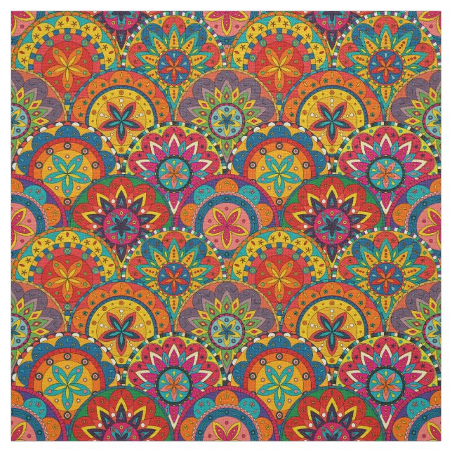 Tecido Padrão de Mandala Colorida Retroativa Funky (Modelo)