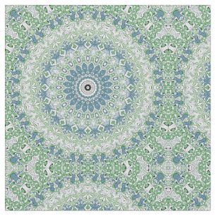 Tecido Padrão de Mandala Costeira Azul e Verde Marinho