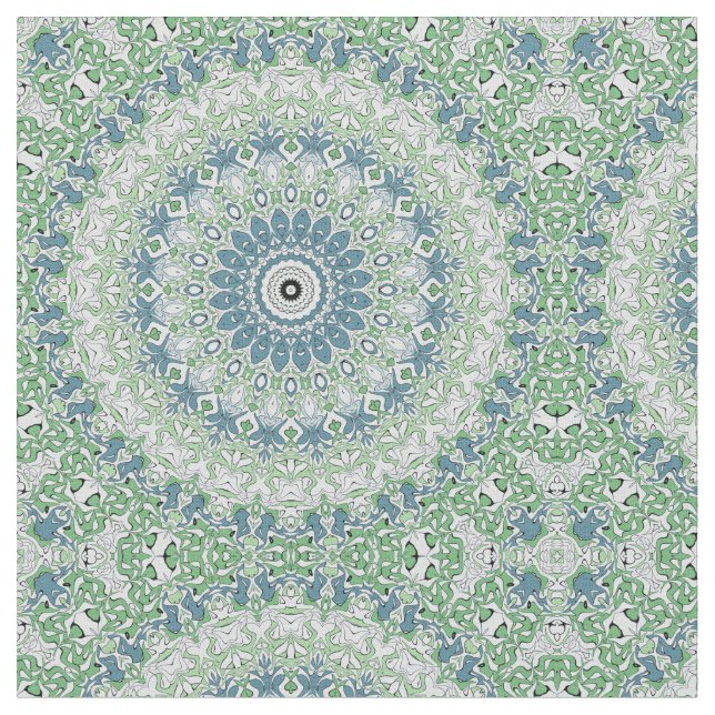 Tecido Padrão de Mandala Costeira Verde e Azul (Detalhe)