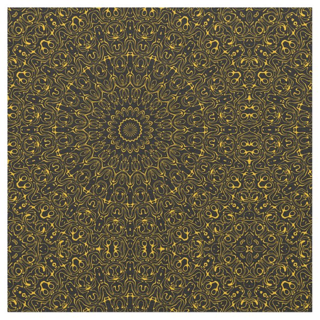 Tecido Padrão de Mandala Dourada com Simetria Radiante (Detalhe)