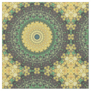Tecido Padrão de Mandala em Caleidoscópio Amarelo e Verde