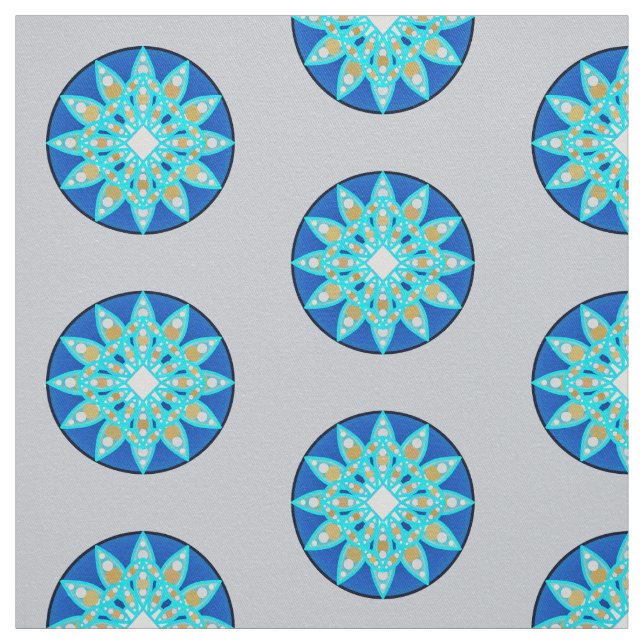 Tecido Padrão de Mandala em cobalto, cinza e turquesa (Modelo)