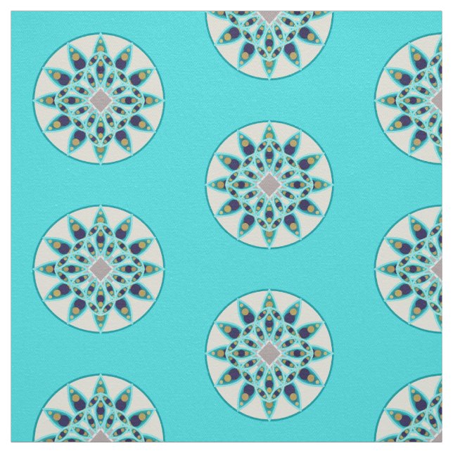 Tecido Padrão de Mandala em turquesa, creme e marinho (Modelo)