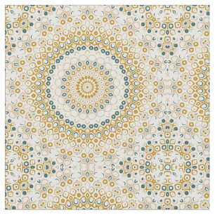 Tecido Padrão de Mandala Geométrico Dourado e Verde