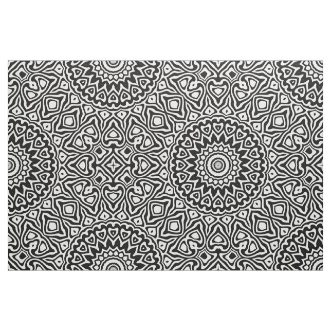Tecido Padrão de Mandala Moderno Intrato Preto e Branco (Fat Quarter)