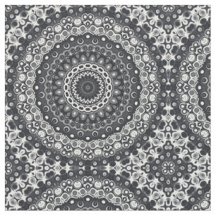 Tecido Padrão de Mandala Monocromático Preto e Branco