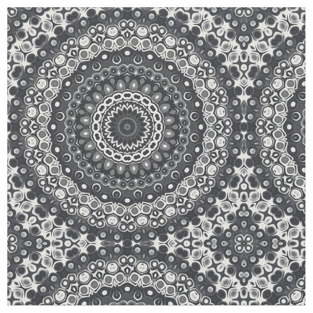 Tecido Padrão de Mandala Monocromático Preto e Branco (Detalhe)