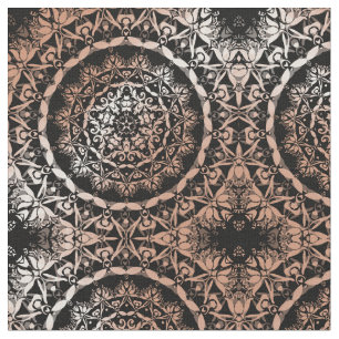 Tecido Padrão de Mandala Preto rosa Dourado
