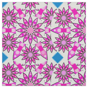Tecido Padrão de mandala, rosa-quente, preto e branco