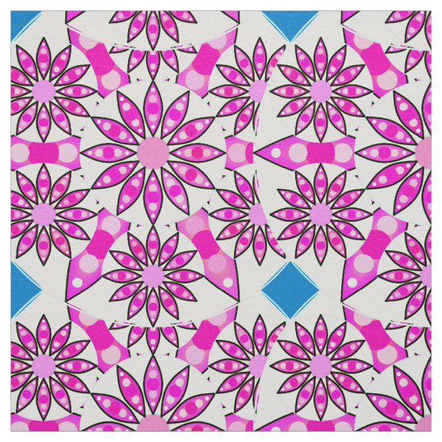 Tecido Padrão de mandala, rosa-quente, preto e branco (Modelo)