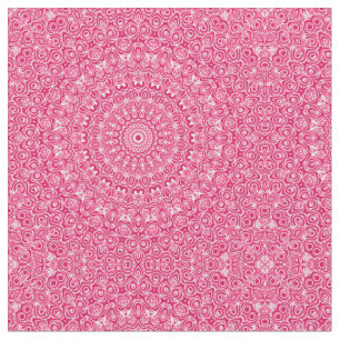 Tecido Padrão de Mandala Rosa Vibrante e Branco