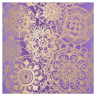 Tecido Padrão de Mandala roxo e Dourado