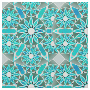 Tecido Padrão de mandala, tartaruga, cinza de prata e br