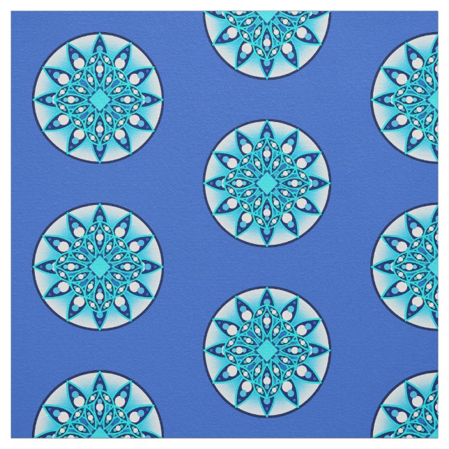 Tecido Padrão de mandala, turquesa, azul de cobalto e bra (Modelo)