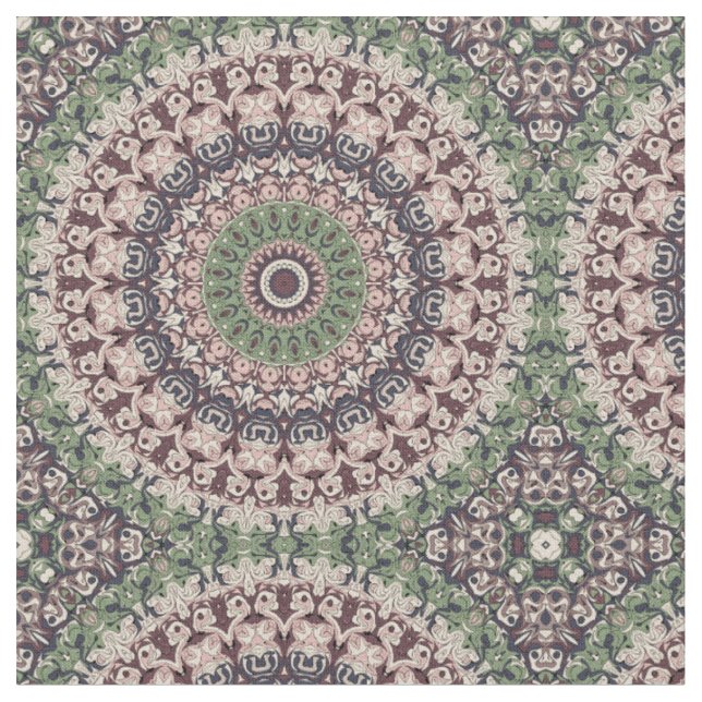 Tecido Padrão de Mandala Verde e Marrom Tom Terra (Detalhe)