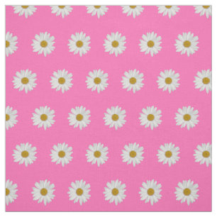Tecido Padrão de margarida boêmia rosa-quente