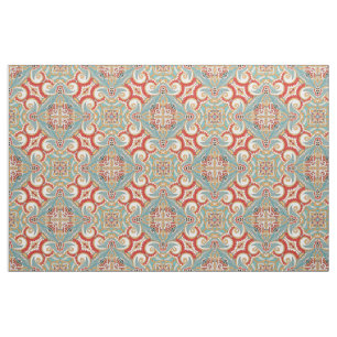 Tecido Padrão de Mosaico Floral do Teal Vermelho Chic Bon