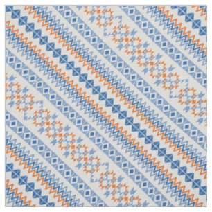 Tecido Padrão de Motivo Tribal Asteca Laranja Azul Fofo