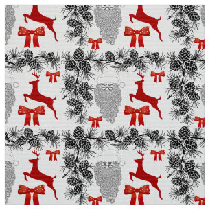 Tecido Padrão de Natal Festivo com Reindeer, Pinecones