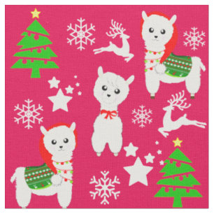 Tecido Padrão de Natal Menina Bonita Llama Snowflakes Xm