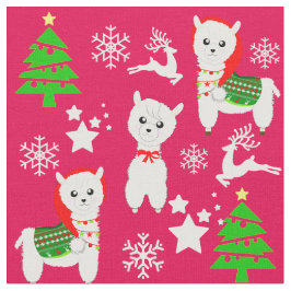 Tecido Padrão de Natal Menina Bonita Llama Snowflakes Xma