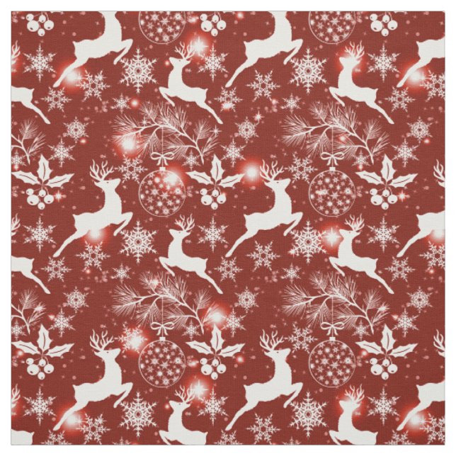 Tecido Padrão de Natal vermelho e branco com renas, sno (Modelo)