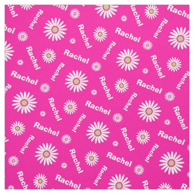Tecido Padrão de nome de margarida branca rosa personaliz (Modelo)