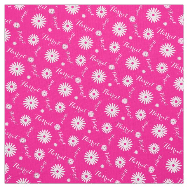Tecido Padrão de nome de margarida branca rosa personaliz (Modelo)