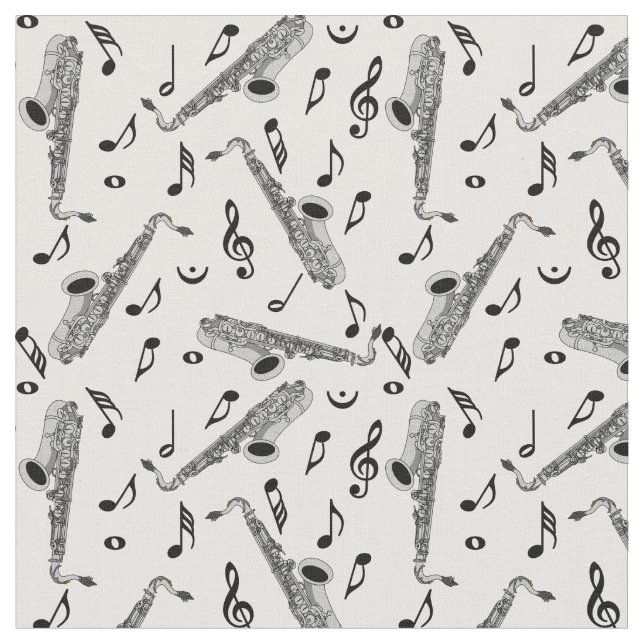 Tecido Padrão de Nota de Música Saxofone da cinza (Detalhe)