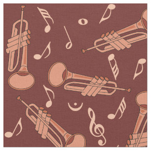 Tecido Padrão de Notas de Música de Trompete