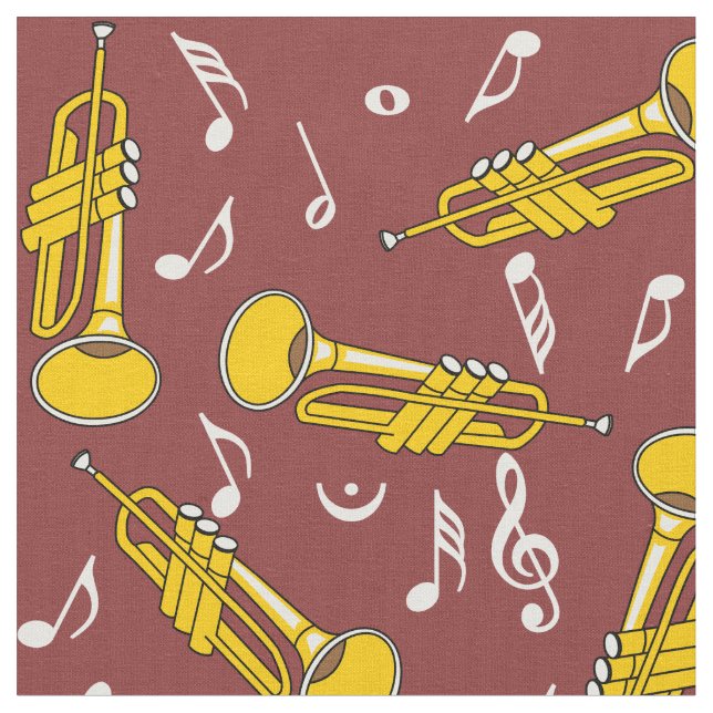 Tecido Padrão de Notas de Música de Trompete (Detalhe)