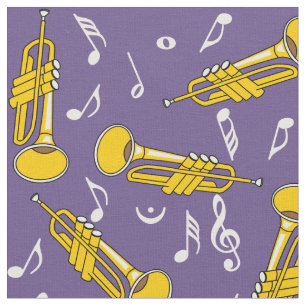 Tecido Padrão de Notas de Música de Trompete
