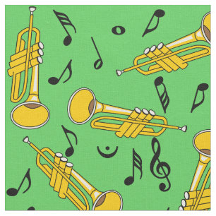 Tecido Padrão de Notas de Música de Trompete