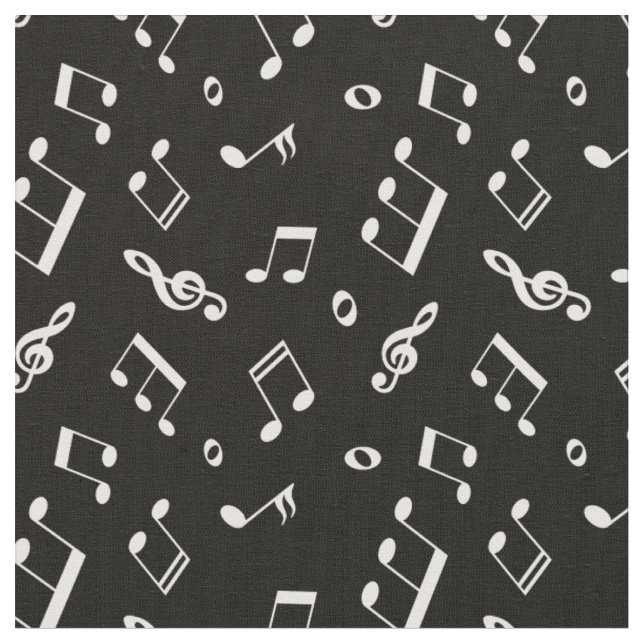 Tecido Padrão de Notas de Música Preta e Branca (Detalhe)