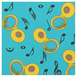 Tecido Padrão de Notas de Música Tuba