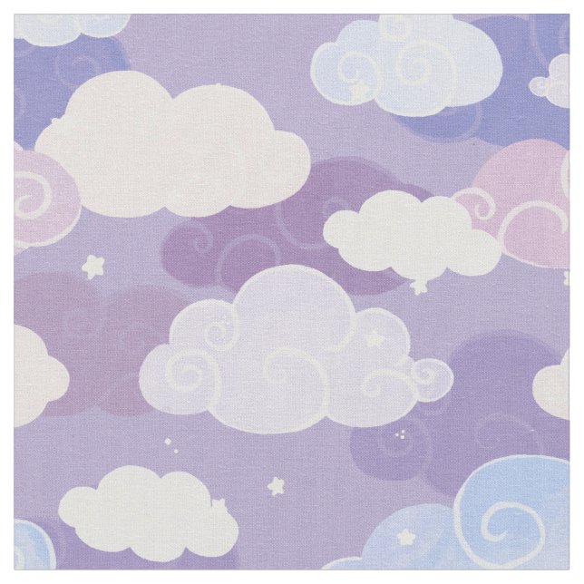 Tecido Padrão de Nuvens e Estrelas de Pastel Whimsical (Detalhe)
