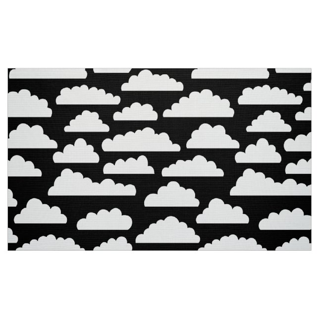 Tecido Padrão de Nuvens Fluffy - Branco sobre Preto (Fat Quarter)