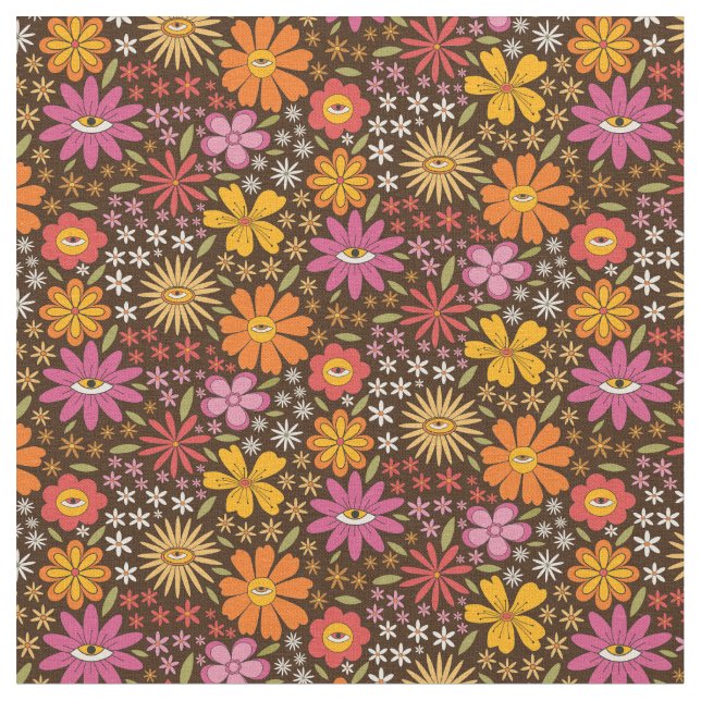 Tecido Padrão de Olhos com Flores Psicodélicas Hippie dos (Detalhe)
