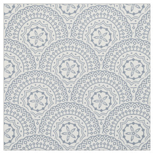 Tecido Padrão de ondas de mandala azul sobre fundo branco