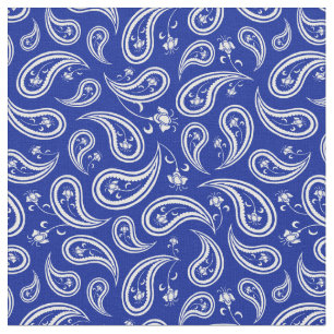 Tecido Padrão de Paisley Azul e Branco